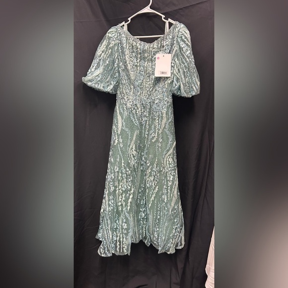 MAC DUGGAL 20485 NWT High Neck Puff Sleeve Embellished A Line Dress - Picture 4 of 6